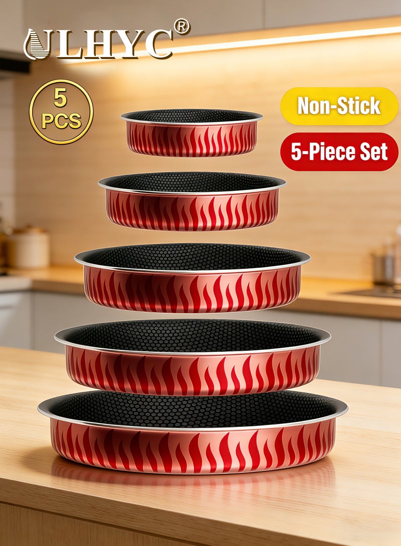 يو إل اتش واي سي مجموعة صواني الفرن المستديرة، مجموعة صواني الخبز المكونة من 5 قطع، مصنوعة من سبائك الألومنيوم عالية القوة، وتتميز بطلاء غير لاصق وتصميم مقاوم للانزلاق على اللهب. متوافقة مع الأفران والمواقد الغازية والكهربائية والمواقد الخزفية. تشمل أحجامًا متعددة: 20 سم، 28 سم، 30 سم، 34 سم، و38 سم، لتلبي احتياجاتك المتنوعة في الطهي. صواني فرن صينية  طقم طقم صواني فرن - Image 1